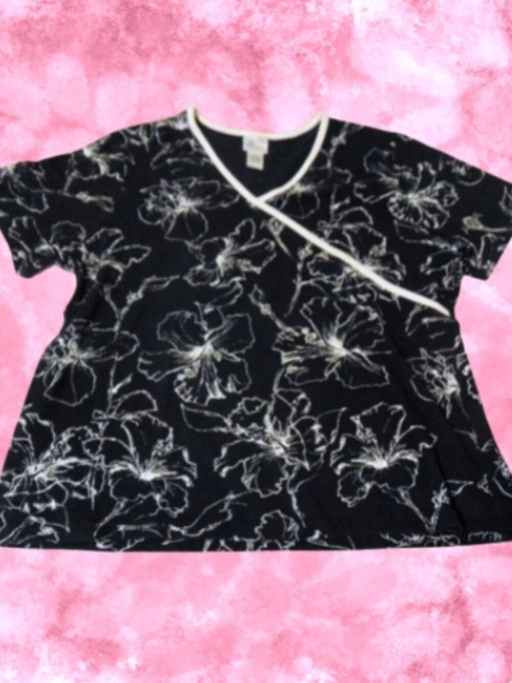 Vintage Madison & Max Black White Floral Top Plus 2X Quiet Luxury Y2K Stretch